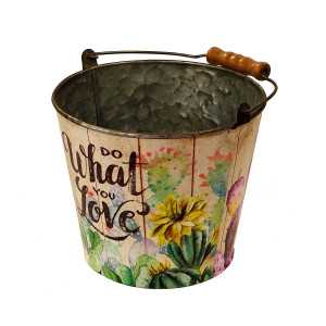 Iron Bucket Planter with Wooden Handle